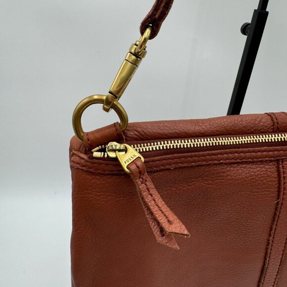 Fossil Erin Foldover Leather Tote Crossbody Bag Dark Brown purse Crossbody - Picture 7 of 10